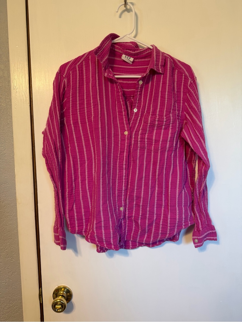 GAP Bright Magenta Striped Button-Down Shirt